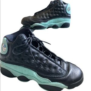 Nike Air Jordan 13 Retro Shoes in Black/Island Green/Metallic Silver